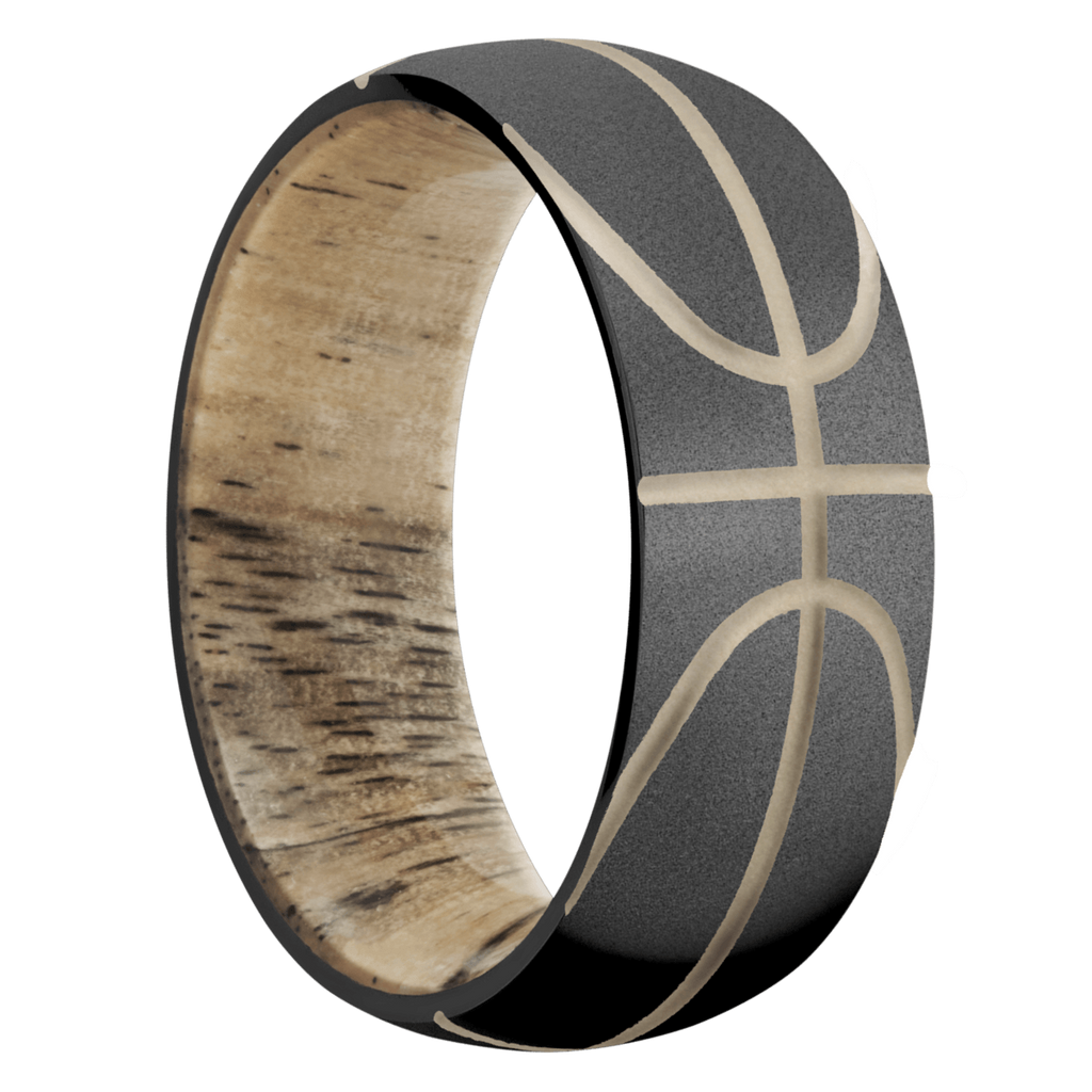 Black Zirconium Men's Baseball Ring with Wood