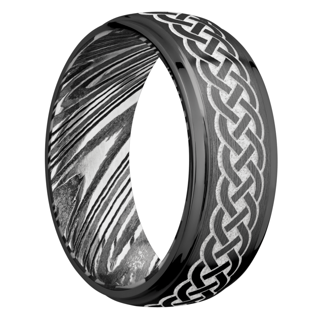 Black Zirconium Men's Ring with Damascus Steel and Cerakote