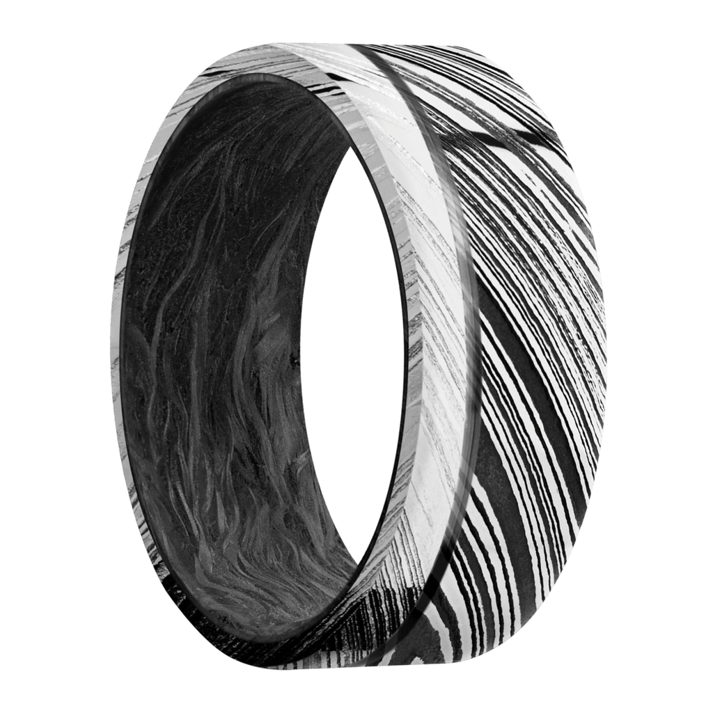 Damascus Steel Men's Ring with Carbon Fiber