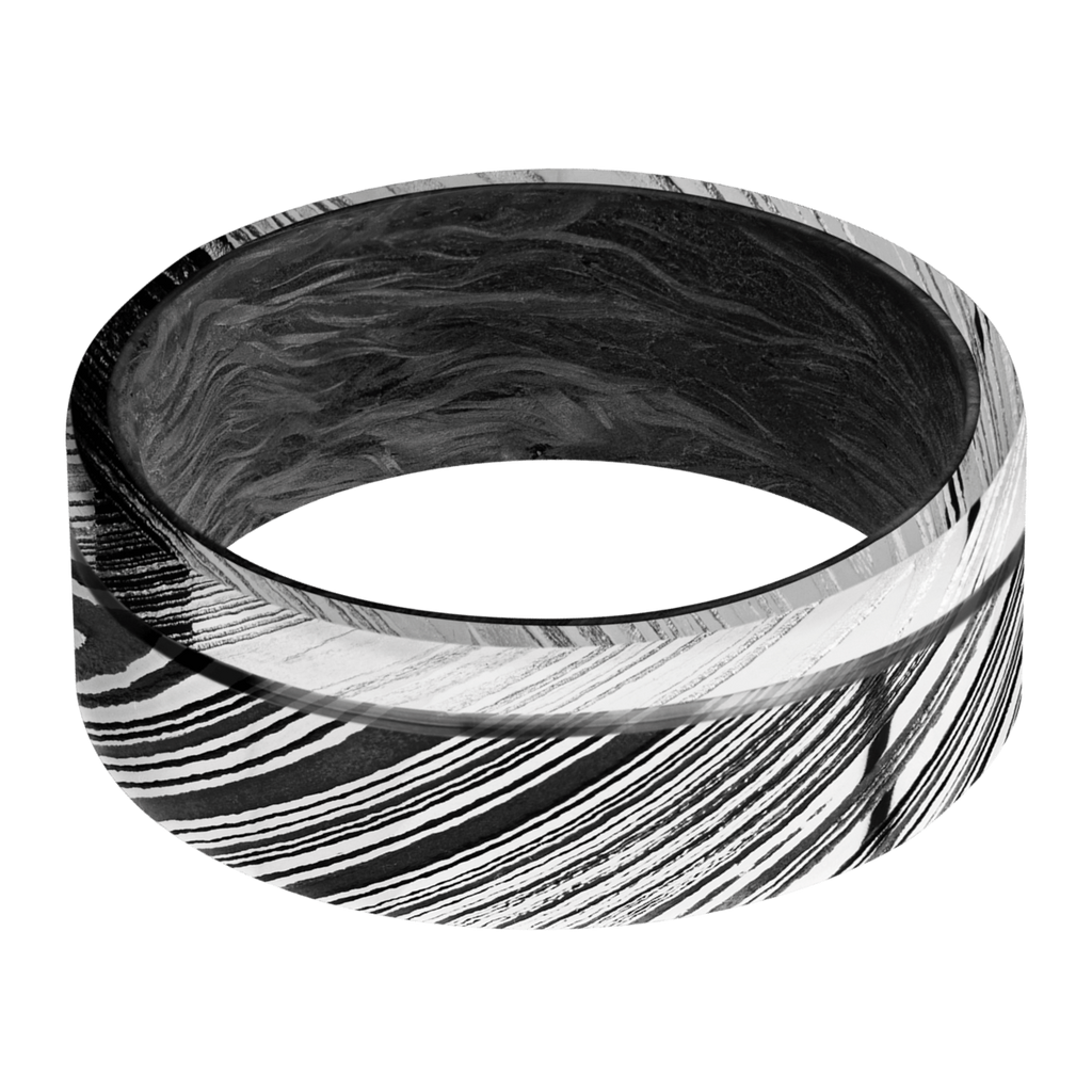 Damascus Steel Men's Ring with Carbon Fiber