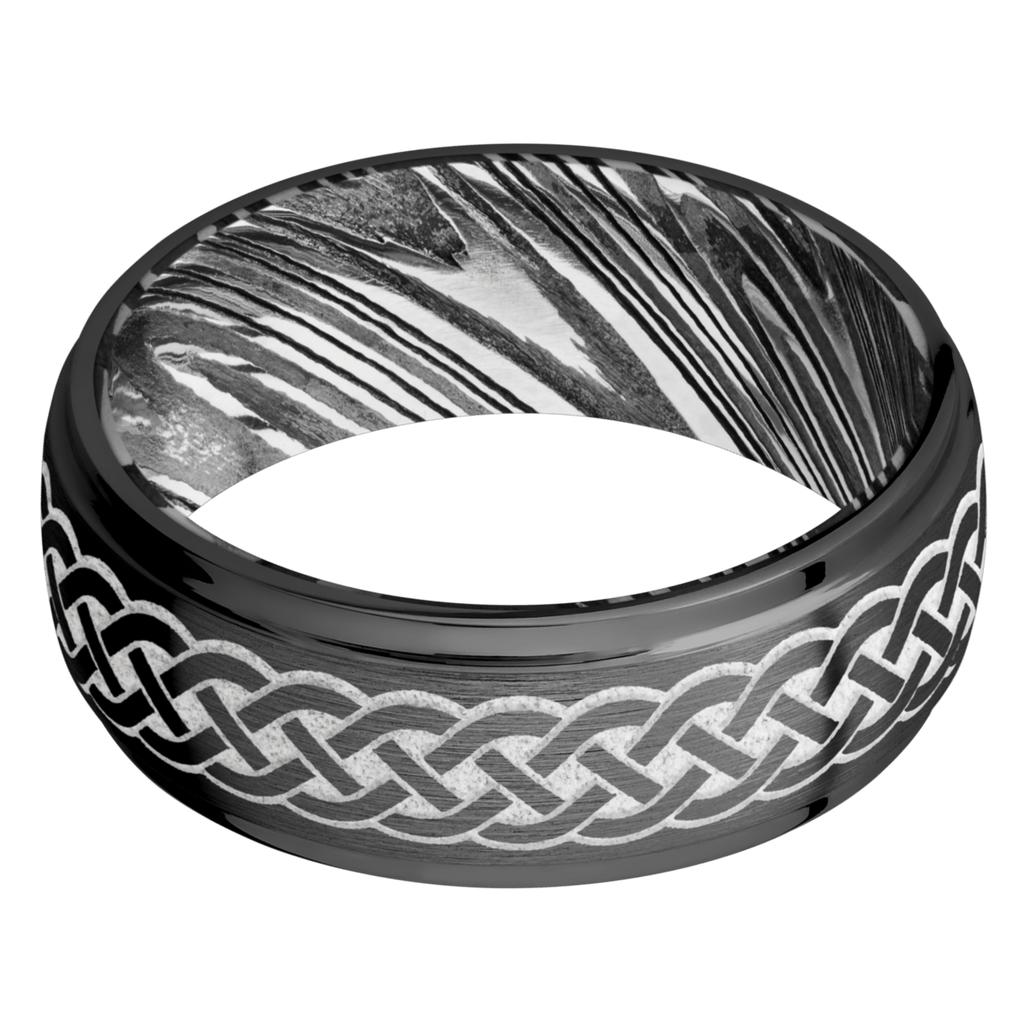 Black Zirconium Men's Ring with Damascus Steel and Cerakote