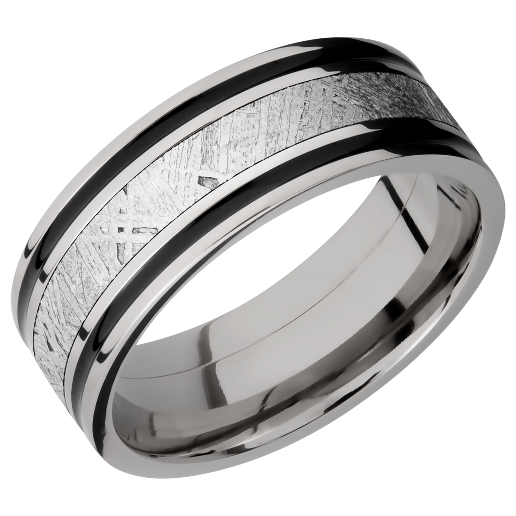 Titanium Men's Ring with Gibeon Meteorite and Cerakote