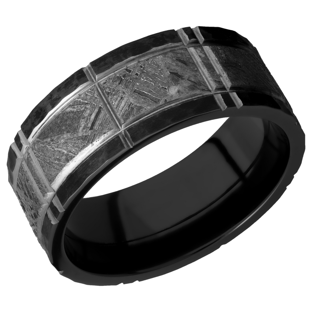 Black Zirconium Men's Ring with Gibeon Meteorite