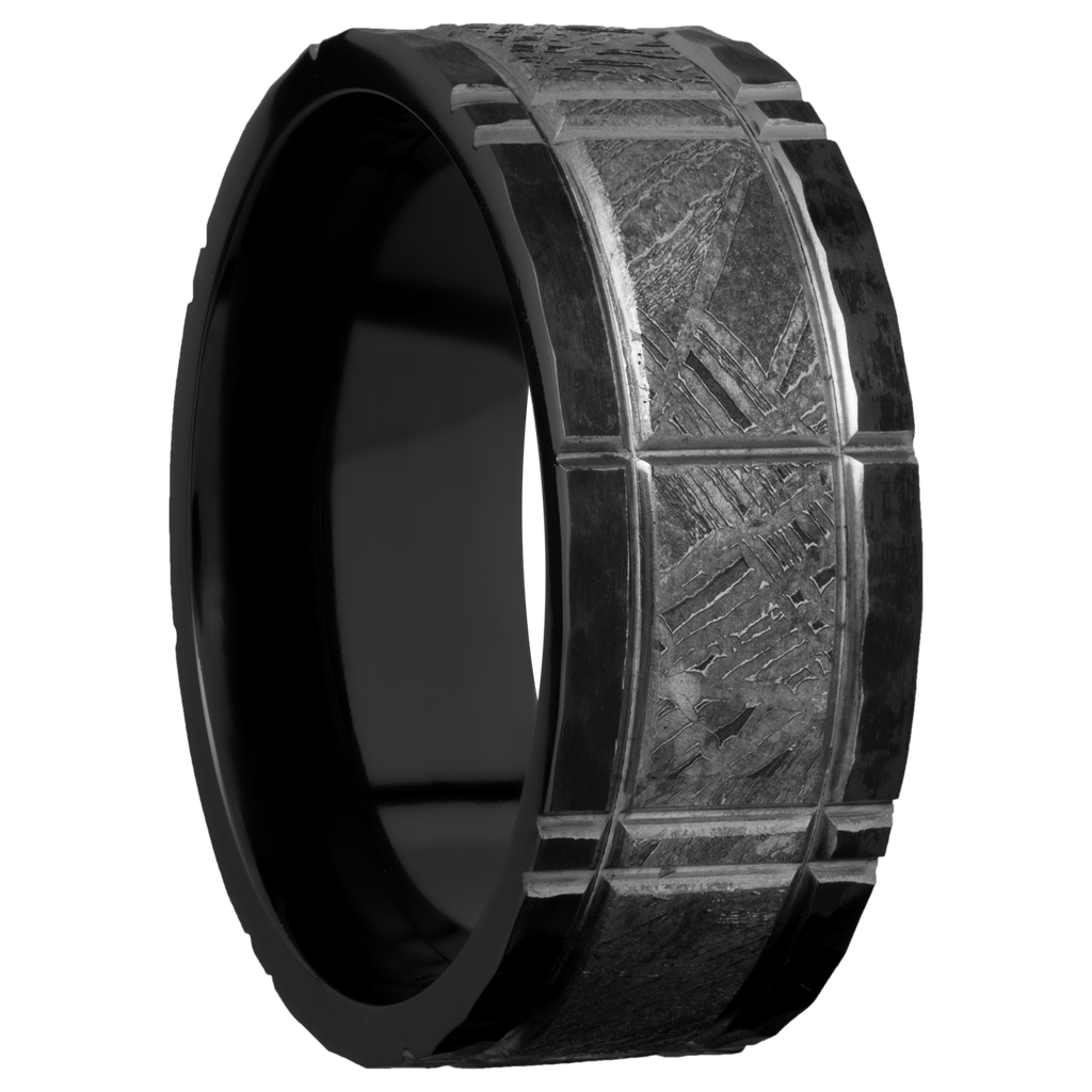 Black Zirconium Men's Ring with Gibeon Meteorite