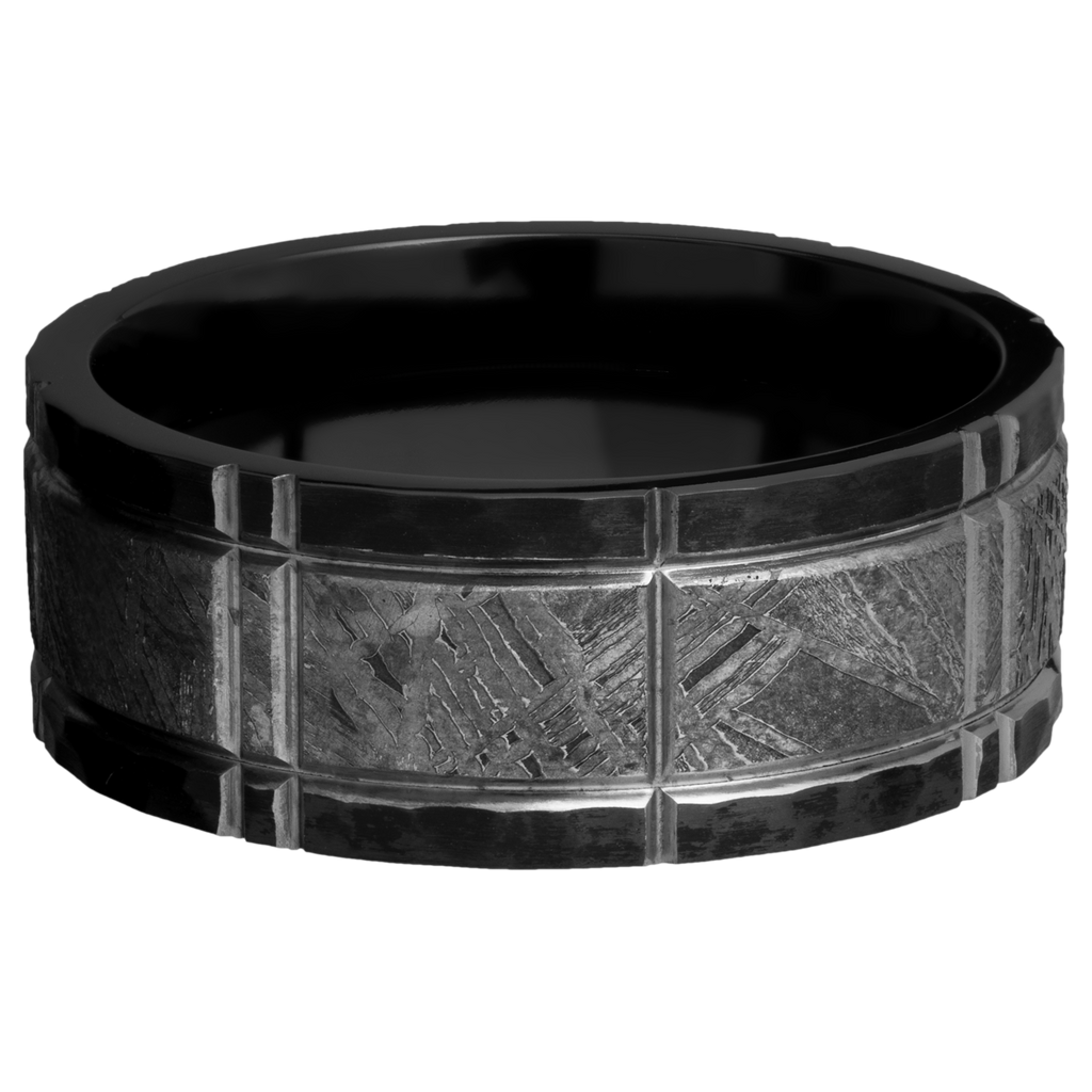 Black Zirconium Men's Ring with Gibeon Meteorite