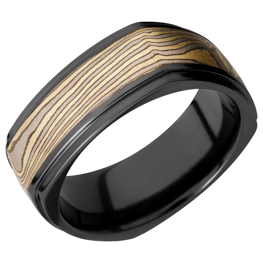Black Zirconium Men's Ring with Mokume