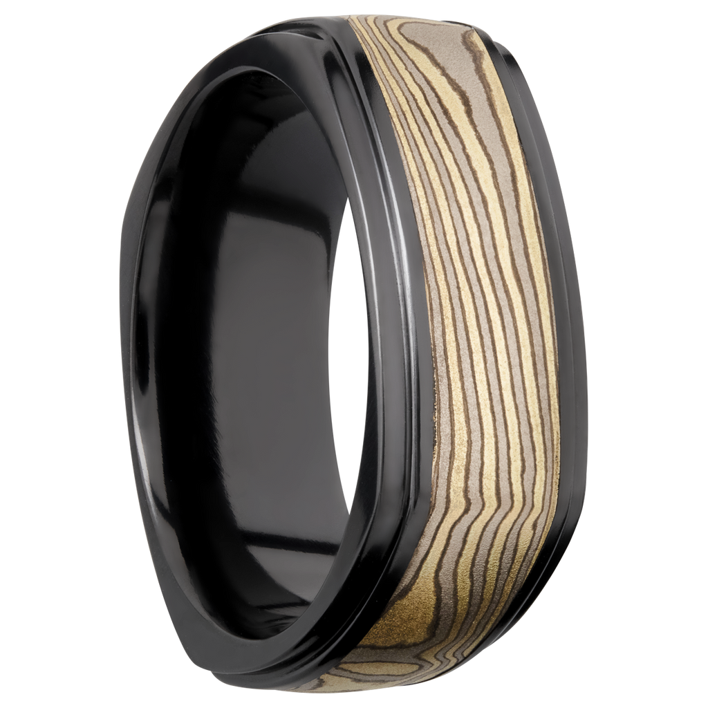 Black Zirconium Men's Ring with Mokume
