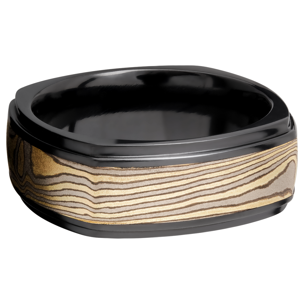 Black Zirconium Men's Ring with Mokume