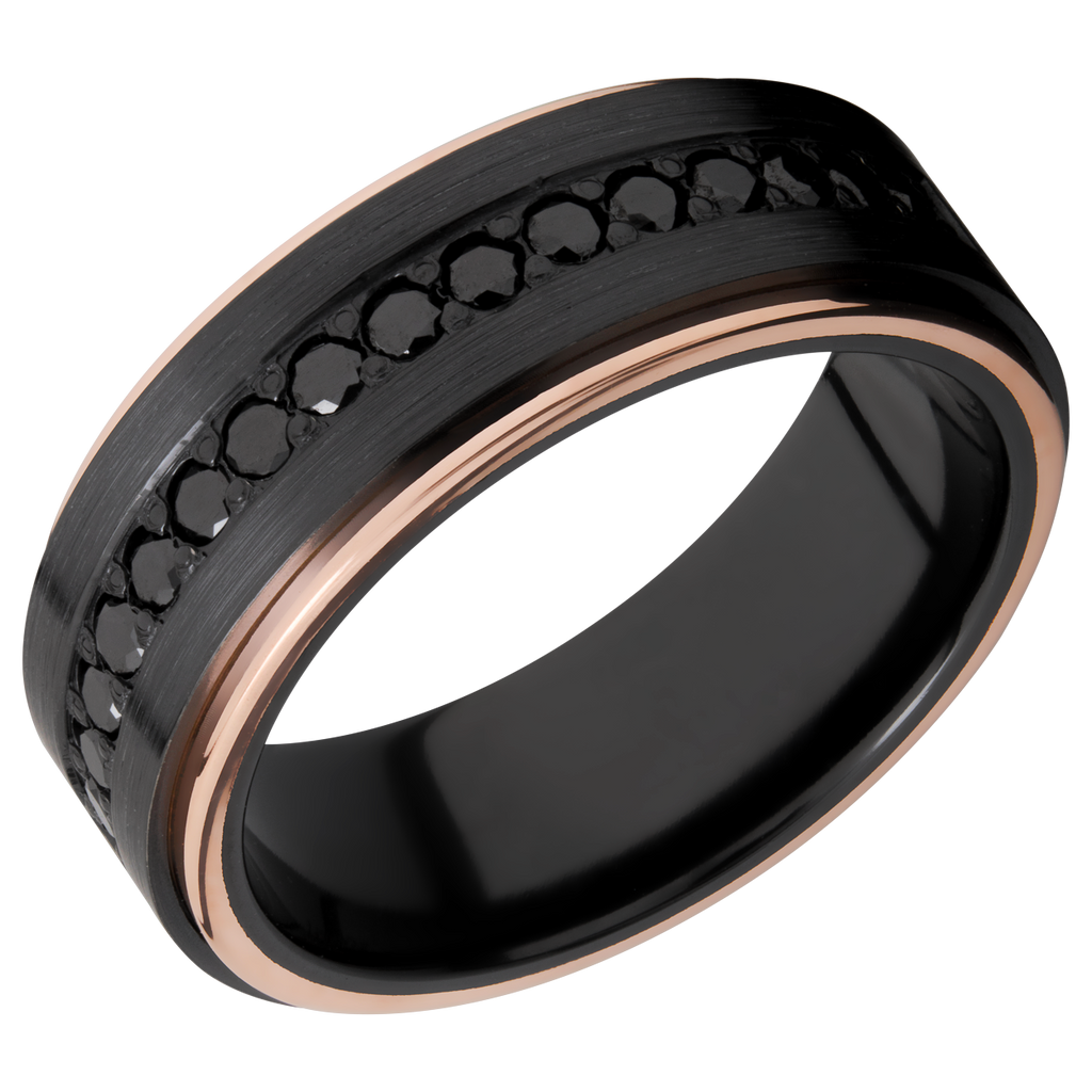 Black Zirconium Men's Ring with 14K Rose Gold and Black Diamond