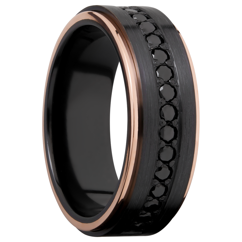 Black Zirconium Men's Ring with 14K Rose Gold and Black Diamond