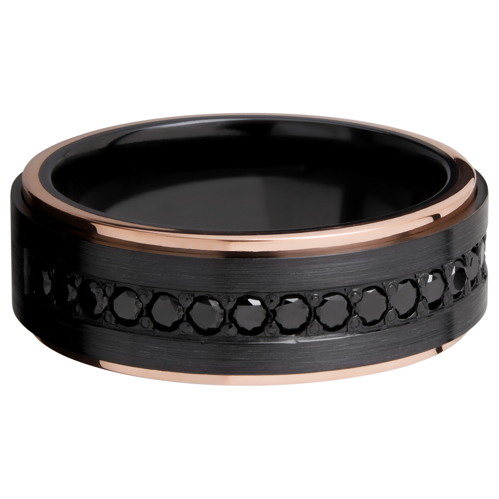 Black Zirconium Men's Ring with 14K Rose Gold and Black Diamond