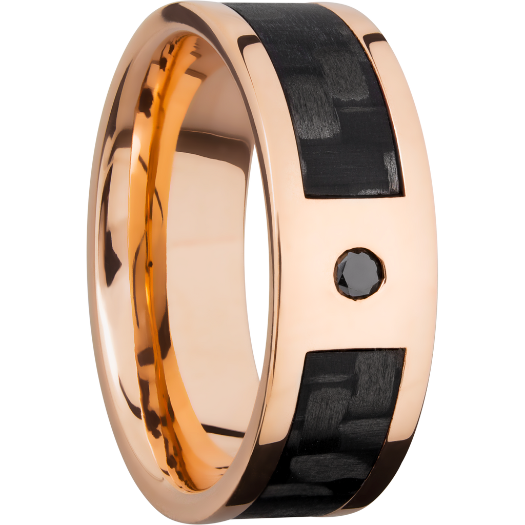 14K Rose Gold Men's Ring with Carbon Fiber and Black Diamond