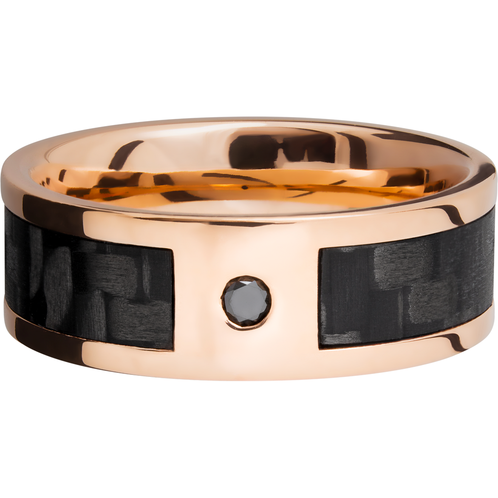 14K Rose Gold Men's Ring with Carbon Fiber and Black Diamond