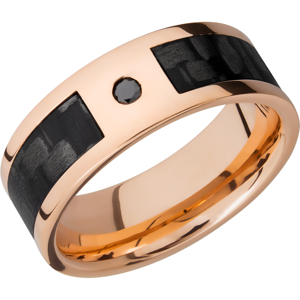 14K Rose Gold Men's Ring with Carbon Fiber and Black Diamond